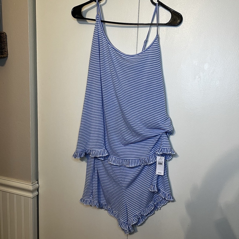 NWT GAP Size XL (top) L (bottoms) Blue Striped Pajama Shorts and Cami Top Set